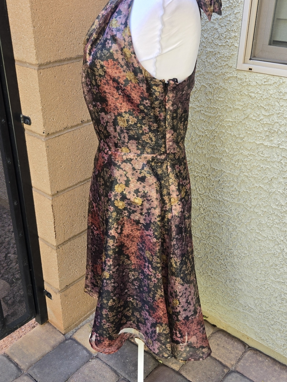 Black Halo Audrey Floral Halter Fit-and-Flare Dress in Multi-Pink - Picture 6 of 13